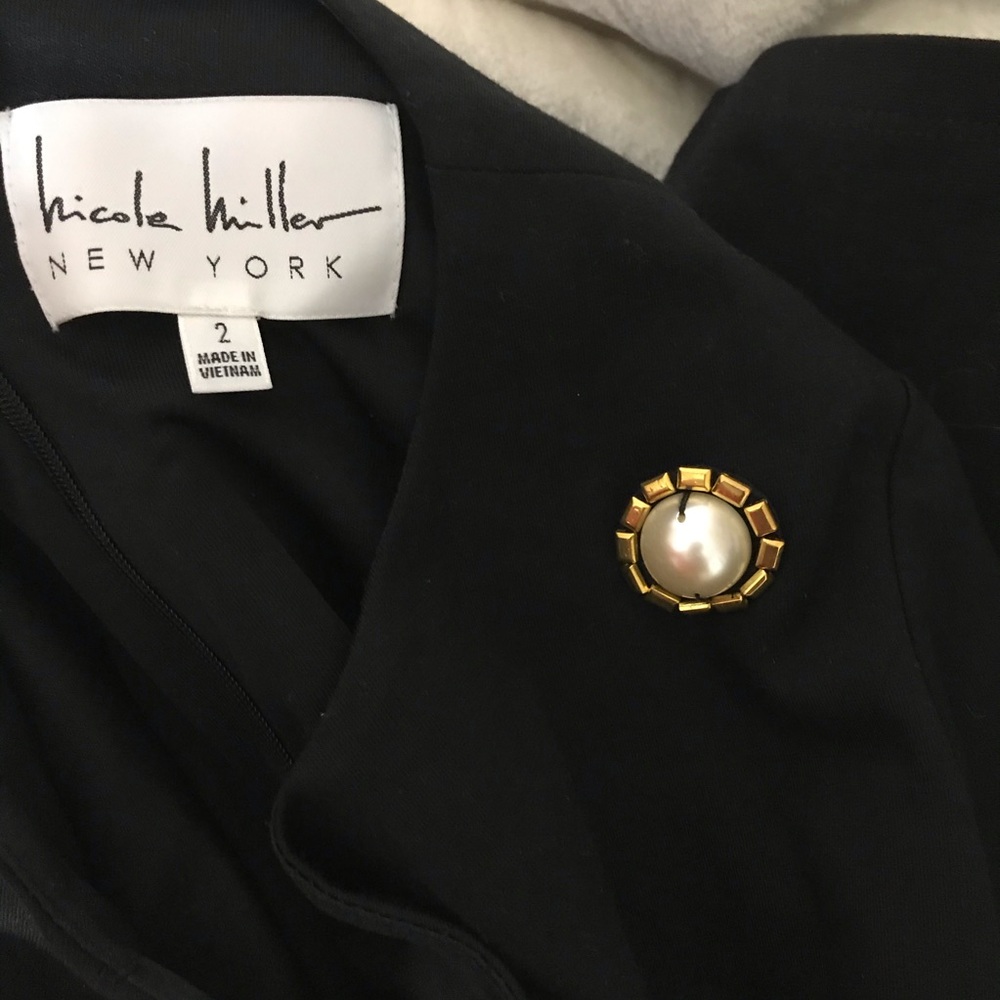 SOLD Nicole Miller Vintage Black Dress Pearl - Picture 5 of 7